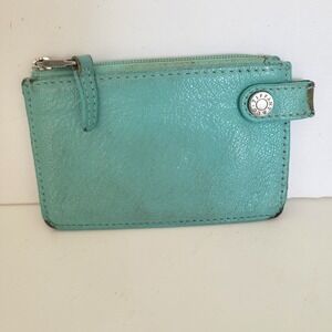 Tiffany & Co Blue Pebbled Leather Zipper Card Case Coin Pouch Wallet Snap Detail